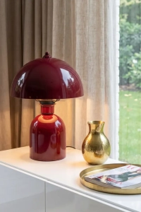 Luna Abajur Bordo Metal Gövdeli - 25 cm - Oturma Odası & Yatak Odası & Salon Aydınlatma